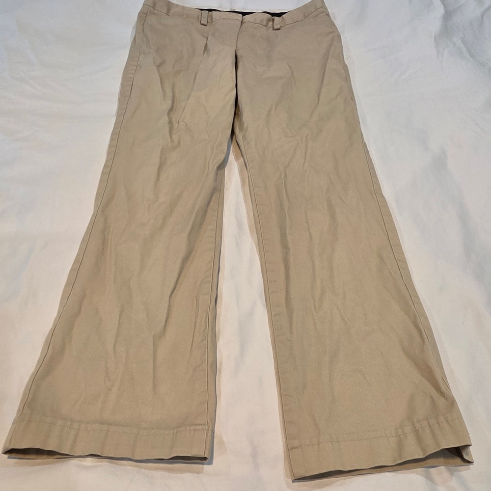 Lands End Chino Pants Womens 12 Khaki Excellent Stretch Straight Leg Trousers